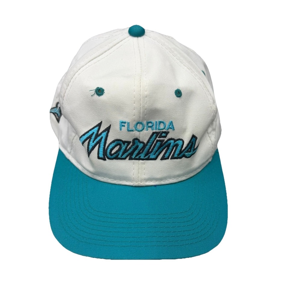 Florida Marlins Vtg Sports Specialties The‎ Twill White/Teal Snapback Canvas Hat
